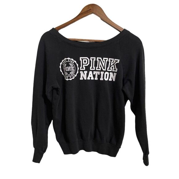 Victoria's Secret PINK Nation Slouchy Off Shoulder Crew Neck Sweatshirt M - Picture 1 of 7